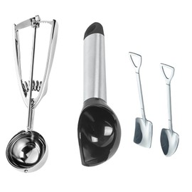 Stainless Steel Trigger Ice Cream Scoop Set – 4-Piece Professional Cookie Scooper, Sorbet & Baking with Non-Slip Grip, Dishwasher Safe & Effortless Release