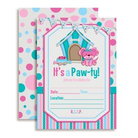 Puppy Paw-ty Birthday Party Invitations, 20 5"x7" Fill In Cards with Twenty White Envelopes by AmandaCreation