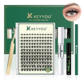 KEYYOU Pestañas Postizas Kit Completo Y05 Kit de Extensión de Pestañas Suaves y Espesas DIY 144 piezas Pestañas Postizas Suaves y Naturales 8-18MIX D Curl Adecuado para Principiantes(Kit-Y05)