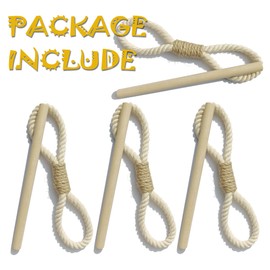 Curtain Holdbacks Boho Tiebacks for Drapes, Farmhouse Jute Rope Cotton Tie Backs with Rustic Wood Club, Curtain Accessories Holders for Indoor Outdoor Use, Set of 4