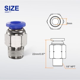 sourcing map 5pcs Push to Connect Fitting 6mm Tube OD x 1/8" NPT Thread Male Straight Quick Connector Copper Air Line Hose Fittings for Industry Air System PC6-N01, Blue