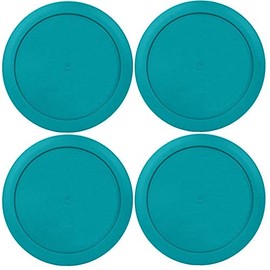 Klareware 7 Cup Turquoise Round Plastic Food Storage Replacement Lids Covers for Klareware Anchor Hocking and Pyrex Glass Bowls (Container not Included) (4 Pack)
