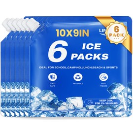 LINSIRON Ice Packs for Cooler 6Pcs 2025 Upgrades Freezer Lunch Boxes Reusable Coolers Shock Wheels Long Lasting Dry Pack Large Cold Blocks Accessories Cubes Slim Box Flat Camping Essentials 10x9x1 In