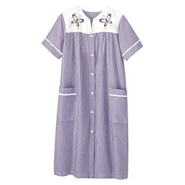 AmeriMark Women Calf-Length Snap Front Knit Duster House Coat Robe – Loose-Fitting Plush Bathrobe - Short Sleeve Bath Robe