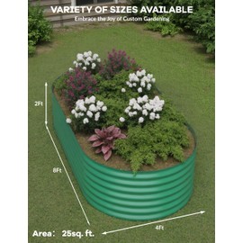 GarveeLife 8x4x2Ft Oval Galvanized Steel Raised Garden Bed - Durable Outdoor Metal Planter Box for Vegetables, Flowers, Herbs - Rust-Resistant, Easy Assembly, Green