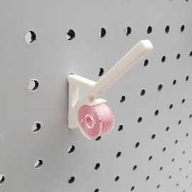 'Just Hanging Pegboards' 1/4" Pegboard Angled Thread-Bobbin Storage Hook, Compatible with 1/4" Pegboards. Sewing Organization, Craft Room Display (20, Matte White)