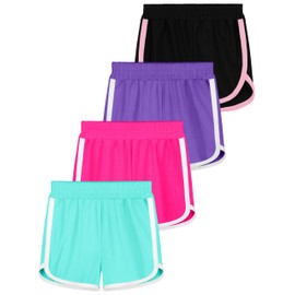 Resinta - Paquete de 4 pantalones cortos para correr activos, pantalones cortos de ajuste seco, pantalones cortos de gimnasio con delfines, Negro, azul lago, rosa fuerte, morado, 2 Años