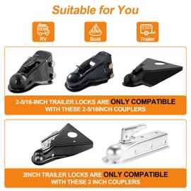 Craftmetal Heavy Duty Trailer Hitch Lock, Fits 2" & 2-5/16" Couplers, Upgraded Anti-Theft Trailer Tongue Lock, Secures Safety Chains, Trailer Lock for RV, Boat, Trailer, Pickup