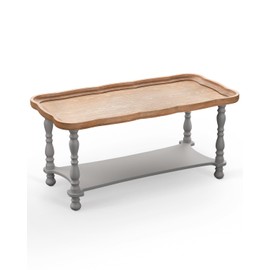 VONLUCE French Country Coffee Table, 40'' Farmhouse Rustic Unfinished Wood Tray Top Vintage Coffee Table for Living Room Dining Room Bedroom, Small Space, Gray