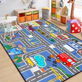 Kids Carpet City Play Mat - Cars Rugs for Boys Room Road Rug for Kids Car Track Rug for Bedroom Car Mat for Kids Toy Cars, 5x7 Feet