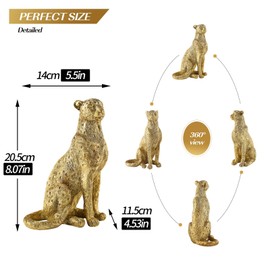 Magicsculp Cheetah Statue for Home Decor, 8" Resin Sitting Leopard Sculpture, Gold Desktop Decoration for Living Room, Dining Room, Office,Shelves, Tv Stand, Coffee Table or Entry Way