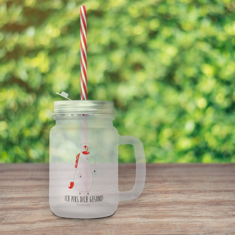 Mr. & Mrs. Panda Drinking Glass Mason Jar Unicorn Nurse