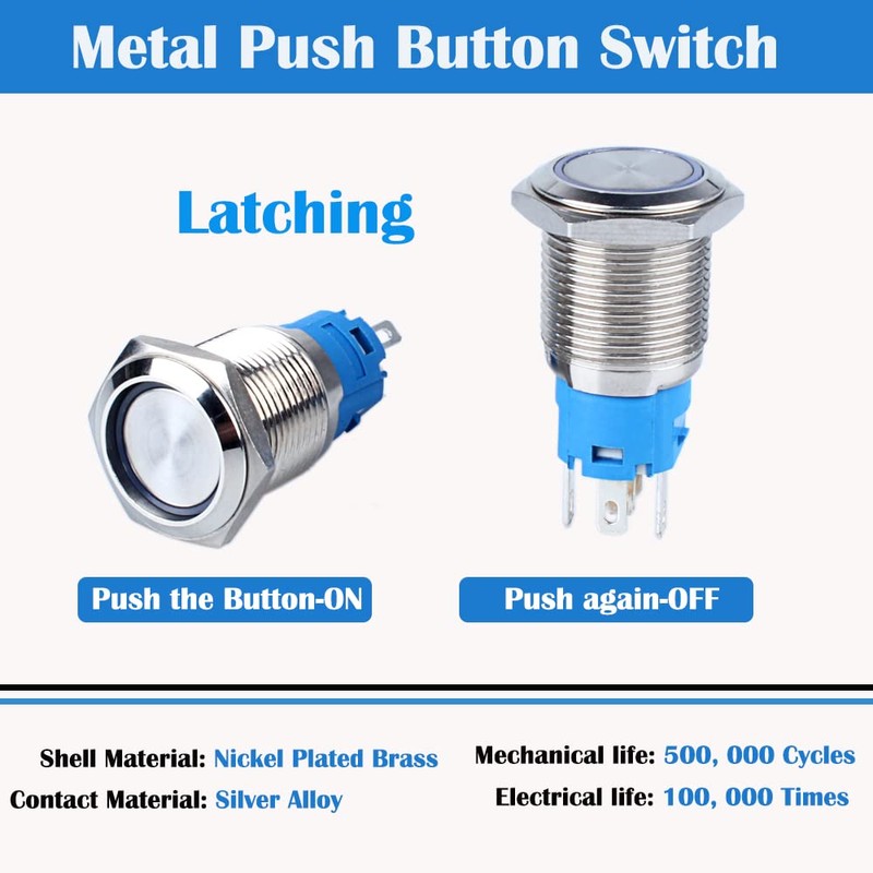 DMWD 16MM Two Colors LED Metal Latching Push Button Switch