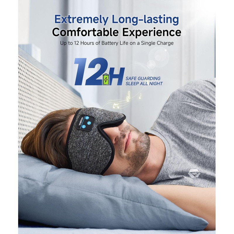 Voerou Sleep Mask with Bluetooth Headphones, Zero Pressure Wireless Sleeping