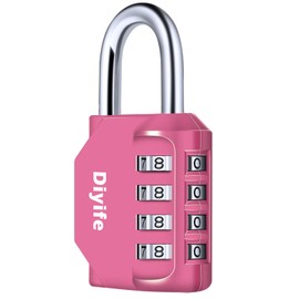 4 Digit Combination Padlock, Diyife Weatherproof School Gym Locker Lock, Plated Steel Resettable Number Lock for Sports Locker, Toolbox, Fence, Hasp, Cabinet, Pink