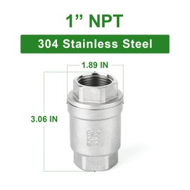 TAISHER 2PCS 304 Stainless Steel 1" NPT Female Vertical Check Valve，Backflow Prevention, One Way Spring Check Valves CF8 WOG 1000