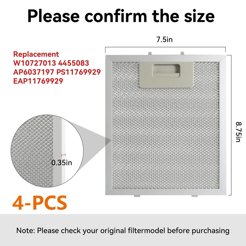 4-Pack Range Hood Grease Filter Compatible with Whirlpool Jenn-Air KitchenAid,