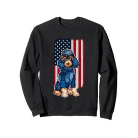 Denim Patchwork Poodle Dog With American Flag Sweatshirt