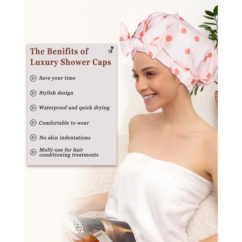 Luvruitaky Shower Cap Luxury Shower Caps for Women Reusable Waterproof