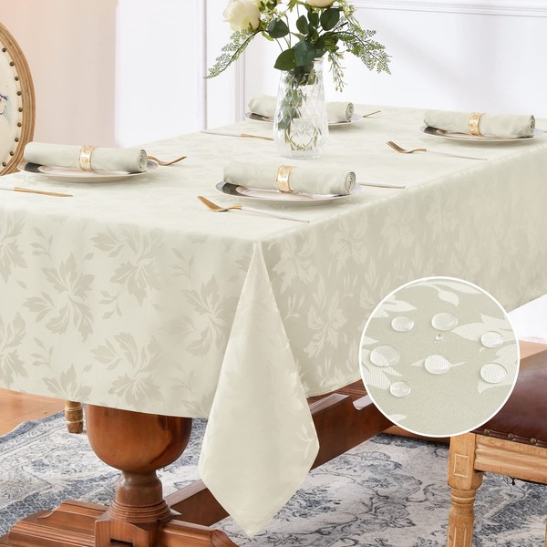 Romanstile Jacquard Rectangle Tablecloth - Waterproof Damask Floral Pattern Decorative
