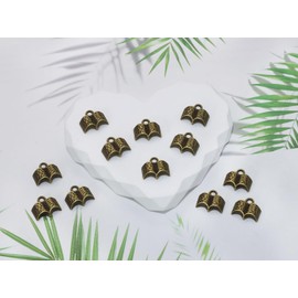 PPhtony Small Book Charms Metal Vintage Open Book Pendant Charm Bead for Bracelet Earring Necklace Keychain Jewelry Making Cards Tags Book Lovers Crafting Supplies, 50PCS (Bronze)