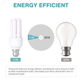 B4U 3 Pack 11W Equivalent to 60W, Daylight White 6400K B22 Bayonet Bulbs, B22d Bayonet Cap, 3U CFL BC Compact Fluorescent Stick Bulbs