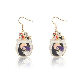 PLITI Nightmare Movie Inspired Gift Skellington Gift Spooky Season Gifts Jack And Sally Earrings For Horror Movie Lover (Jack Sally earringsCA)