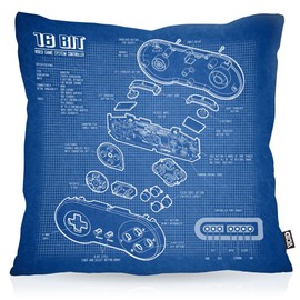Void SNES Controller Blueprint Kapa Cushion Cover Outdoor Indoor 16 Bit Game, blue, 60 x 60 cm