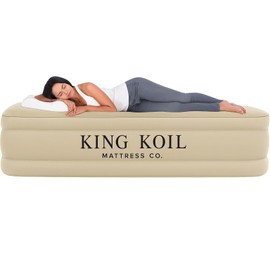 King Koil Luxury Built-in Pillow Top Queen Air Mattress with Built-in High-Speed Pump Best for Home, Camping, Guests, 20" Queen Size Double High Airbed, Blow Up Mattress, Waterproof, 1-Year Warranty