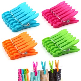 PAVIKE Clothespins (Set of 24) Strong Anti-Slip Clips, Windproof Plastic Fixing Clips, Anti-slip, Windproof, Non-Shedding, Can be used for Dry Clothes, Also Used for Packing Clips for Plastic Bags