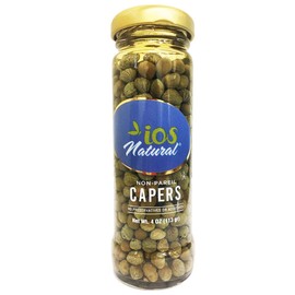 IOS Natural Non-Pareil Capers in Sea Salt, Vegan, Non-GMO, Kosher - 4Oz
