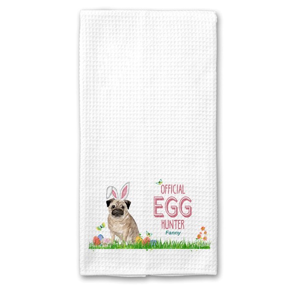 Studio 9Thirty3 Pug Official Egg Hunter Kitchen Towel, Easter Towel,