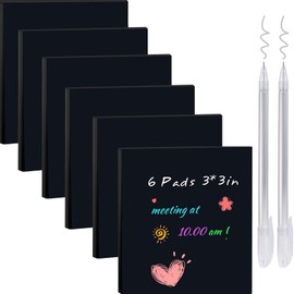 Emazerom Black Sticky Notes, 3"x3" Post It Notes with 2 Metallic Pens, 6 Pads, Self-Stick Notes Pads Sticky Notes Bulk for School Home Hospital Office Supplies