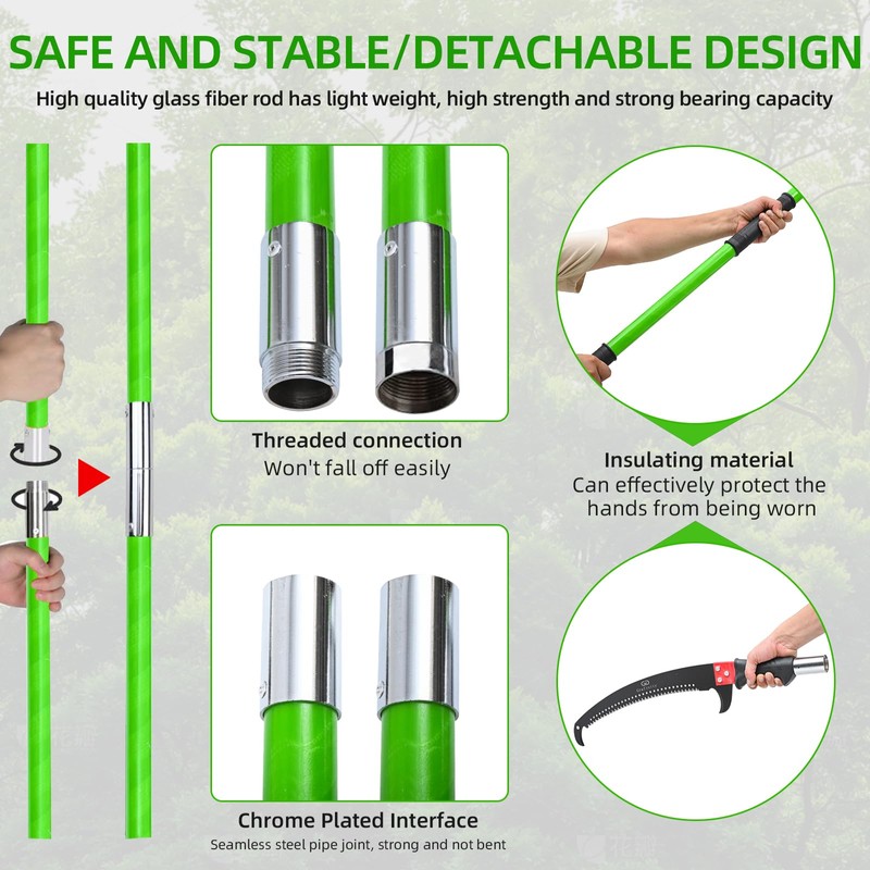 Grefinity 27FT Manual Pole Saw, Tree Branch Trimmer with 8-Section