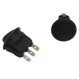 Lumonic 5 x Plastic Rocker Switch Off Switch Diameter 23 mm in Colour Black I with Blue LED and a 4.8 x 0.8 mm Plug Flat Connector I Suitable for 12 V 16