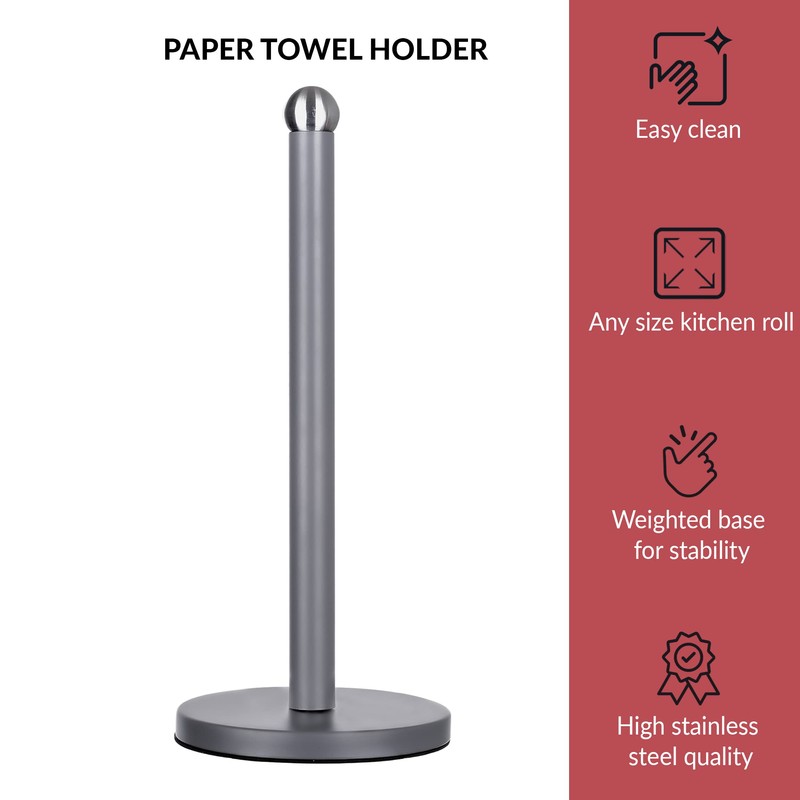 Novel Solutions Stainless Steel Matt Grey Coated Kitchen Towel Roll