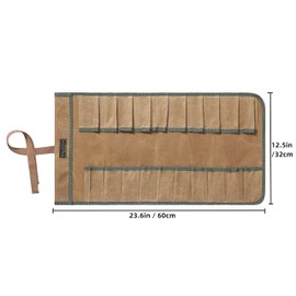 Wrench Roll, Durable 16 oz Waxed Canvas Tool Bag with 20 Slots,Tool Organizer Roll Up Bag | 23.6X12.5 Inch (Khaki)