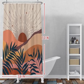 Baocicoo Boho Abstract Sun Shower Curtain Mid Century Sunrise Mountain Shower Curtain for Bathroom Minimalist Aesthetic Bathroom Decorations Waterproof Curtain for Bathroom with Hooks 36x72 Inches