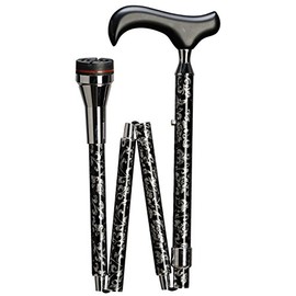 PHYSIO ORNAMENT Folding Stick, Derby Handle, Solid Beech Wood, Black, Stick Sturdy Light Metal, Subtle Design, Height Adjustable, Special Centrifugal Buffer