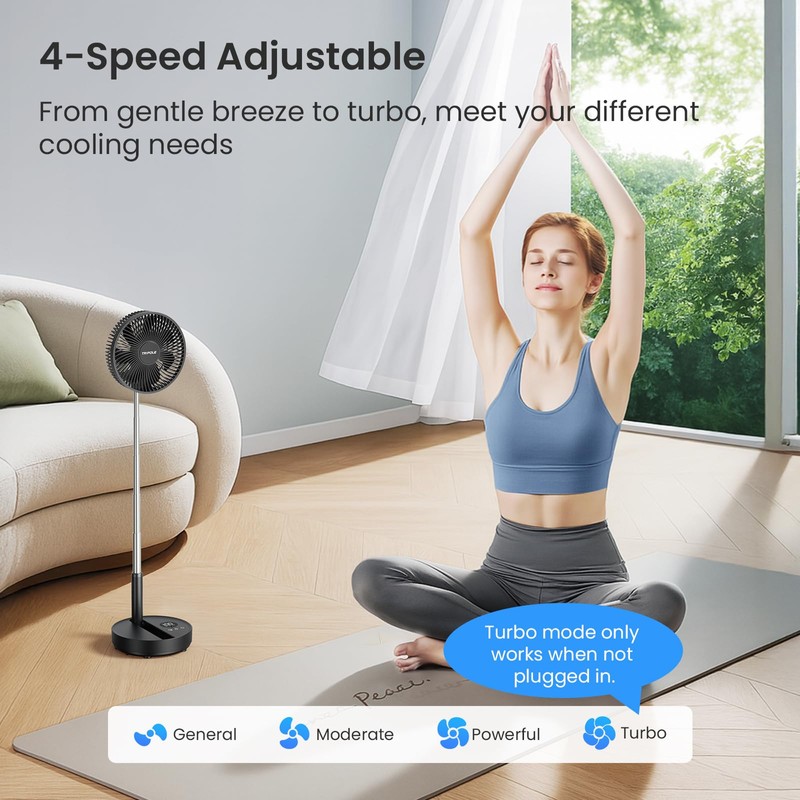 TriPole Portable Standing Fan, 8000mAh Rechargeable Oscillating Fan with Remote,