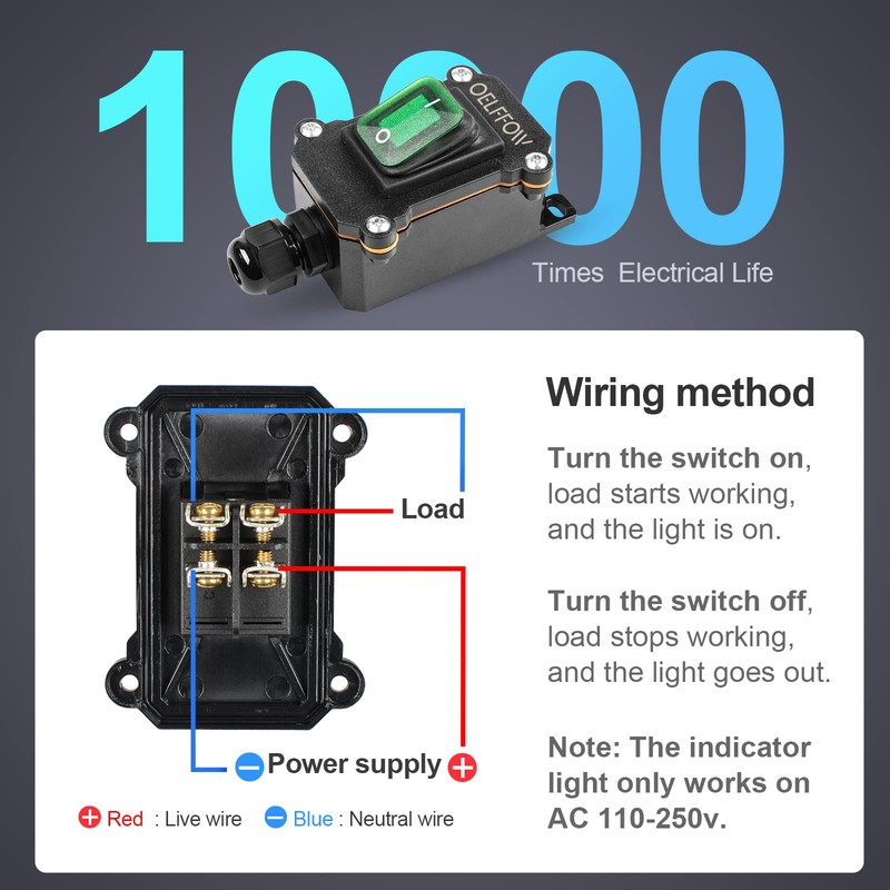 OELFFOW Waterproof On Off Toggle Switch with Green Light Rocker