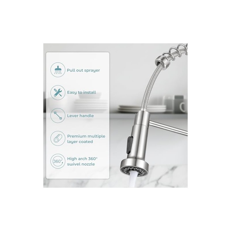 Kitchen Faucet with Pull Down Sprayer,Commercial Single Handle Stainless Steel