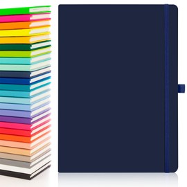 Notes London Eco A4 Notebook with Lined Pages, Pen Loop, Ribbon, Date Marks and Paper Pocket, Pocket Hardback Journal, Note, sustainably sourced paper (Navy)