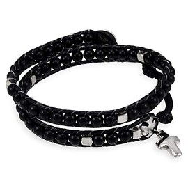 Wrap Around Rosary Bracelet for Men and Women, Ladder Design Black Wooden Beads Cross Charm