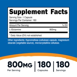 Nutricost L-Glutamine 800mg, 180 Capsules - Gluten Free, Non-GMO