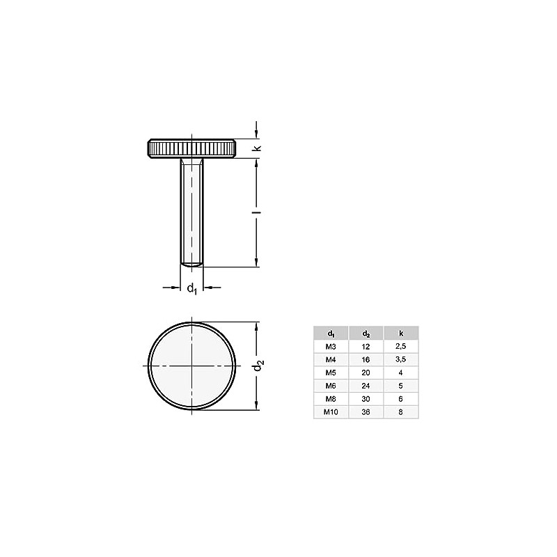 Ganter Normelemente Flat knurled screws, knurled screws (low shape), DIN