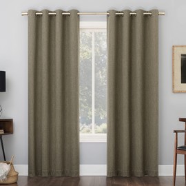 Sun Zero Marino 2-pack Tonal Texture Draft Shield Fleece Insulated Total Blackout Grommet Curtain Panel Pair, 50" x 84", Olive