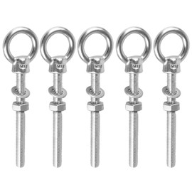 Pack of 5 Eye Bolts Long, 316 Stainless Steel Eye Bolt, M10 Eye Bolts, Closed Screw Corrosion Resistant, Threaded Rod Eye Bolt for Mounting and Suspension (M10 x 120)