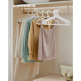 SONGMICS Clothes Hangers, Pack of 50, Plastic Hangers, with Wide Shoulder Notches, Space-Saving Coat Hangers, 16.4 Inches Wide, for Closet, Cloud White UCRP010W01