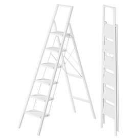 SOLADDER 6 Step Ladder, Anti-Slip and Foldable Step Ladder for Adults to Use in Kitchen, Closet and Library,300lbs(White)